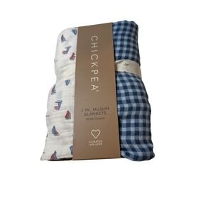 Chickpea 2 Pack Muslin Swaddle Blankets Cotton Sailboat Blue Gingham BE2000090